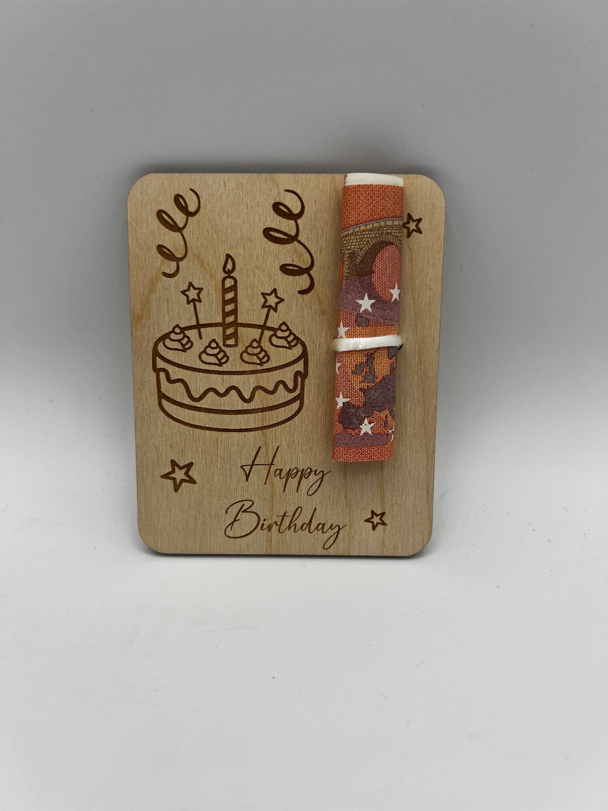 Holzkarte Geldgeschenk zum Geburtstag/ Geschenkidee/ geschenverpackung/ Geld verschenke Holz/ Geburtstagsgeschenk/ Torte / Luftballons