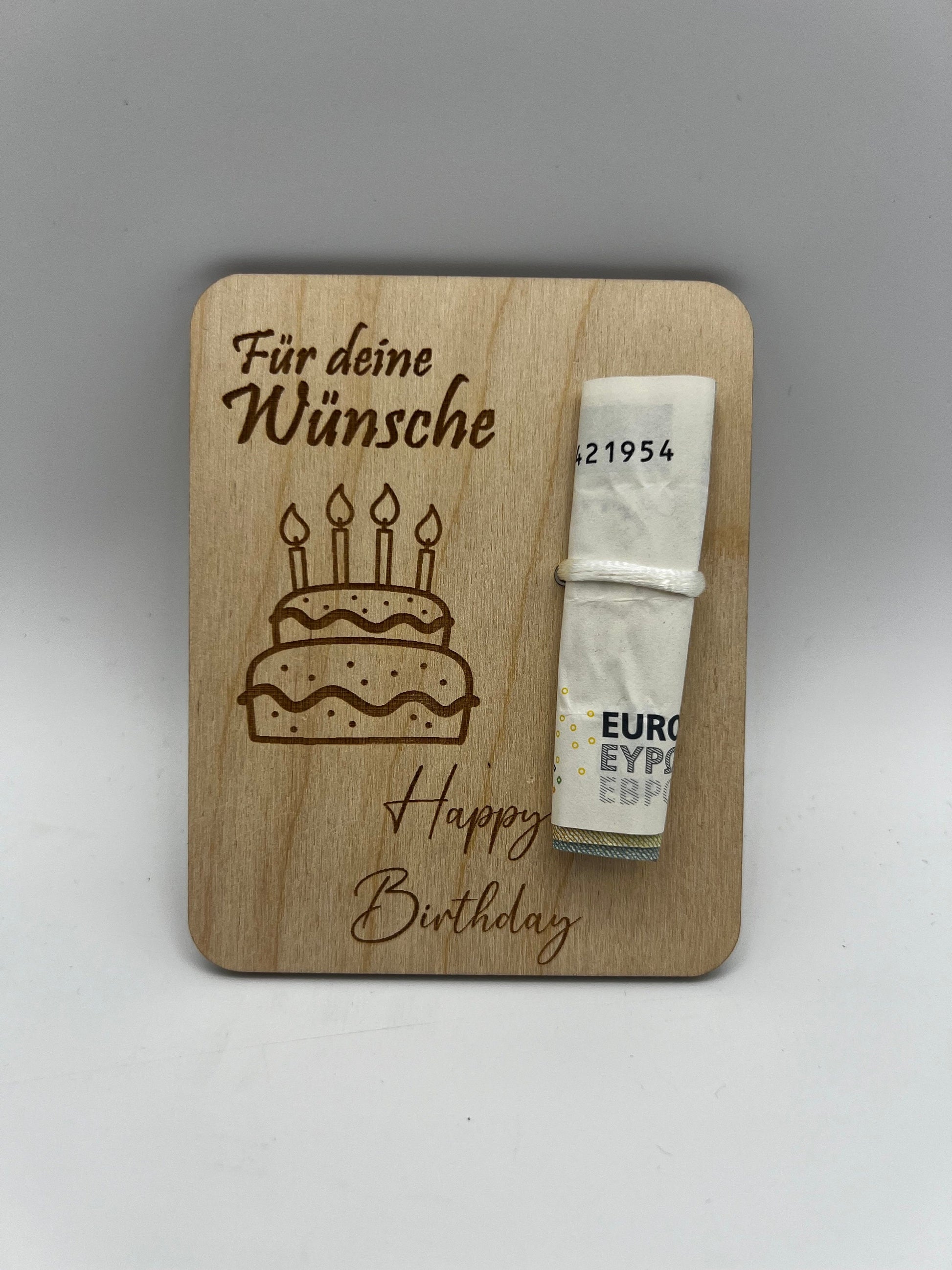 Holzkarte Geldgeschenk zum Geburtstag/ Geschenkidee/ geschenverpackung/ Geld verschenke Holz/ Geburtstagsgeschenk/ Torte / Luftballons