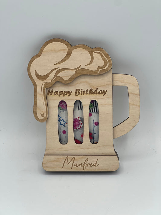 Geldgeschenk Bier zum Geburtstag, Geschenkkarte, Gutscheinhalter, Geschenk, Abschiedsgeschenk, Kollegin und Kollege, Vatertag, Holzkarte