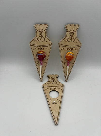 Geschenk zur Einschulung ,Schultüte aus Holz , Geschenkidee Zuckertüte Lolli, Schulkind Gastgeschenk, Schulanfang, Personalisiertes Geschenk