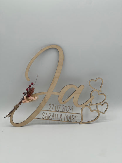 Hochzeitsgeschenk JA Schriftzug, Holzgeschenk personalisiert für das Brautpaar, geschenkidee oder Deko zur Hochzeit