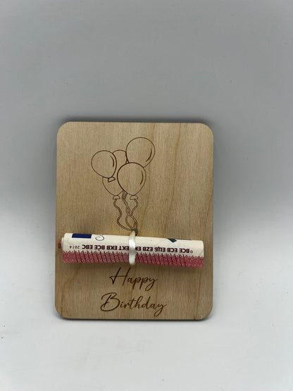 Holzkarte Geldgeschenk zum Geburtstag/ Geschenkidee/ geschenverpackung/ Geld verschenke Holz/ Geburtstagsgeschenk/ Torte / Luftballons
