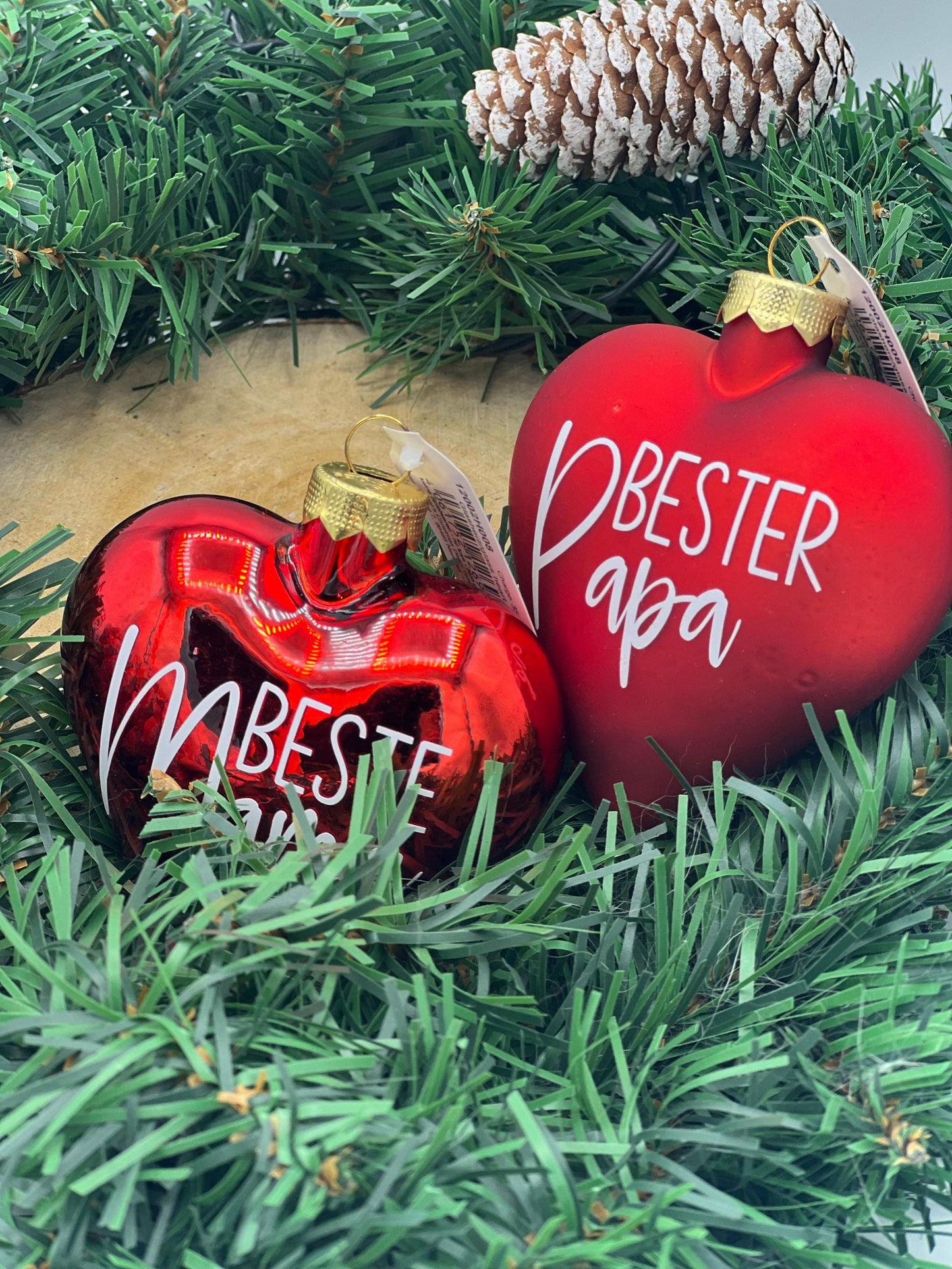 Weihnachtskugel in Herzform aus Glas, 8cm, Personalisierter Weihnachtsschmuck, Tischdekoration, Christbaumschmuck oder Gastgeschenk