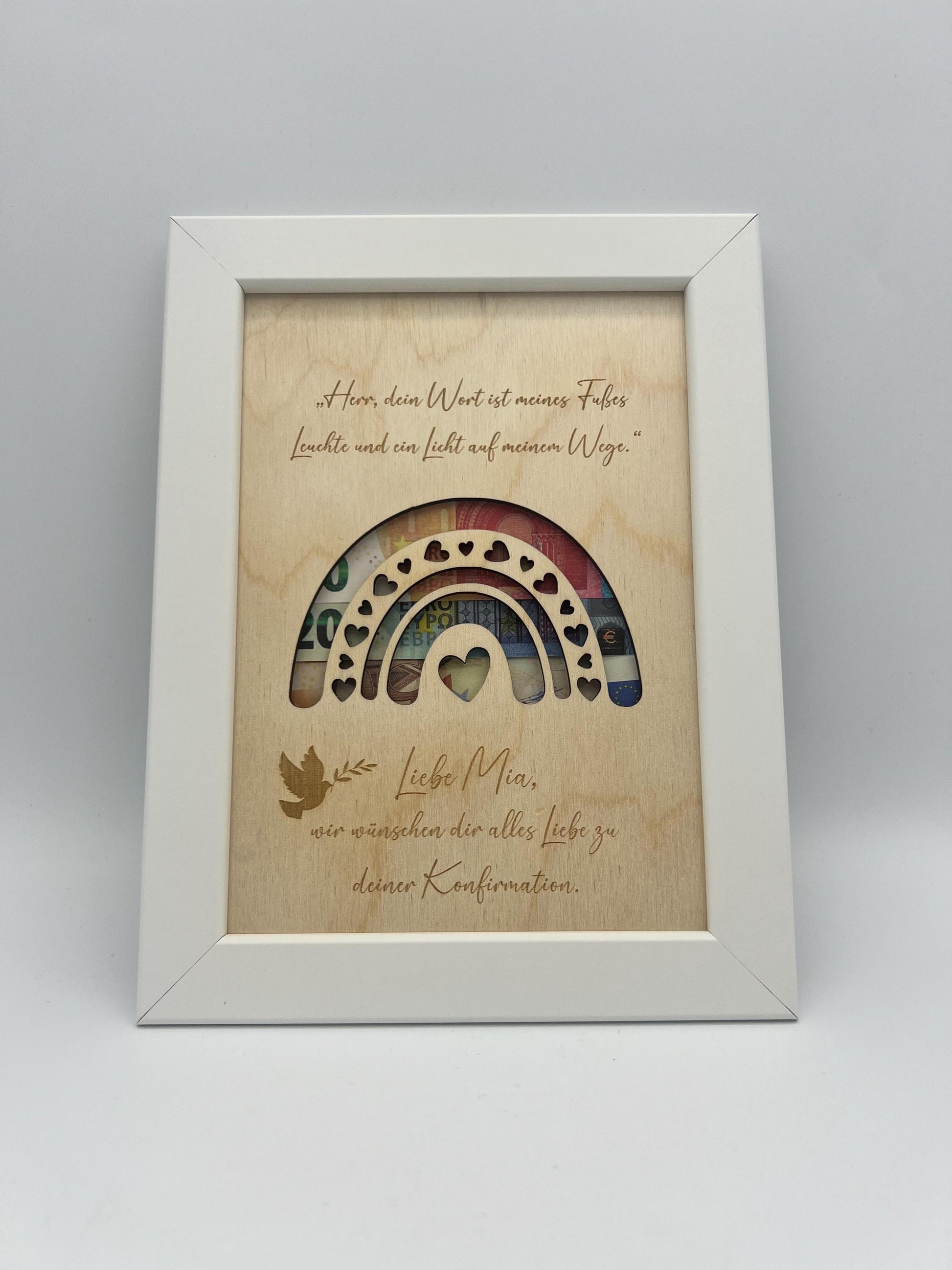 Geldgeschenk zur Konfirmation, Geschenk zur Kommunion im Bilderrahmen, Konfirmationsgeschenk, Kommunionsgeschenk Geld verschenken