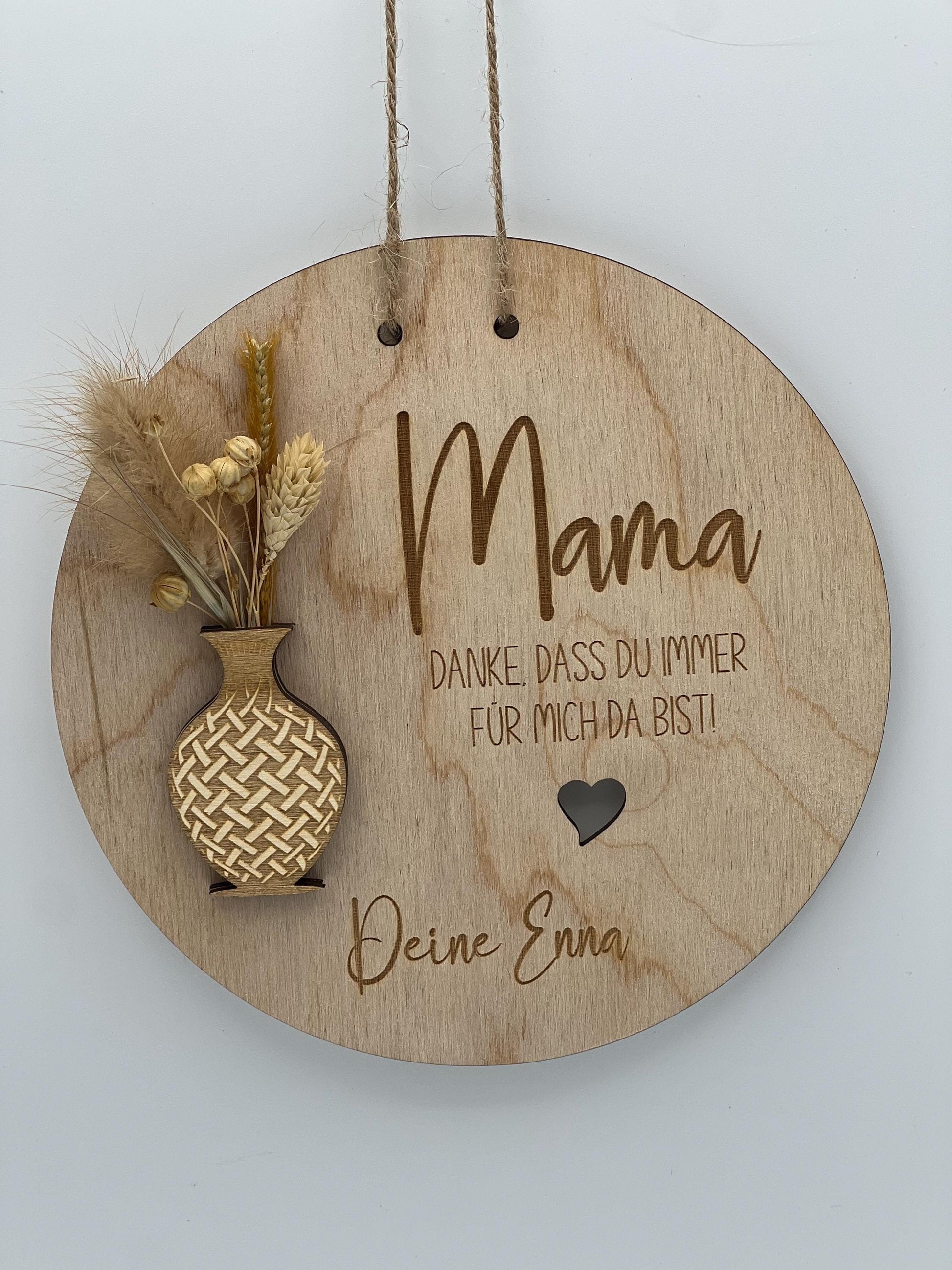 Personalisierte Holzscheibe zum Muttertag oder Geburtstag, Danke Mama mit den Namen der Kinder