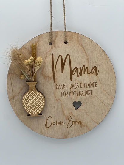 Personalisierte Holzscheibe zum Muttertag oder Geburtstag, Danke Mama mit den Namen der Kinder