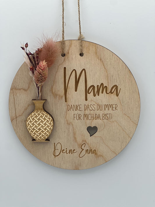 Personalisierte Holzscheibe zum Muttertag oder Geburtstag, Danke Mama mit den Namen der Kinder