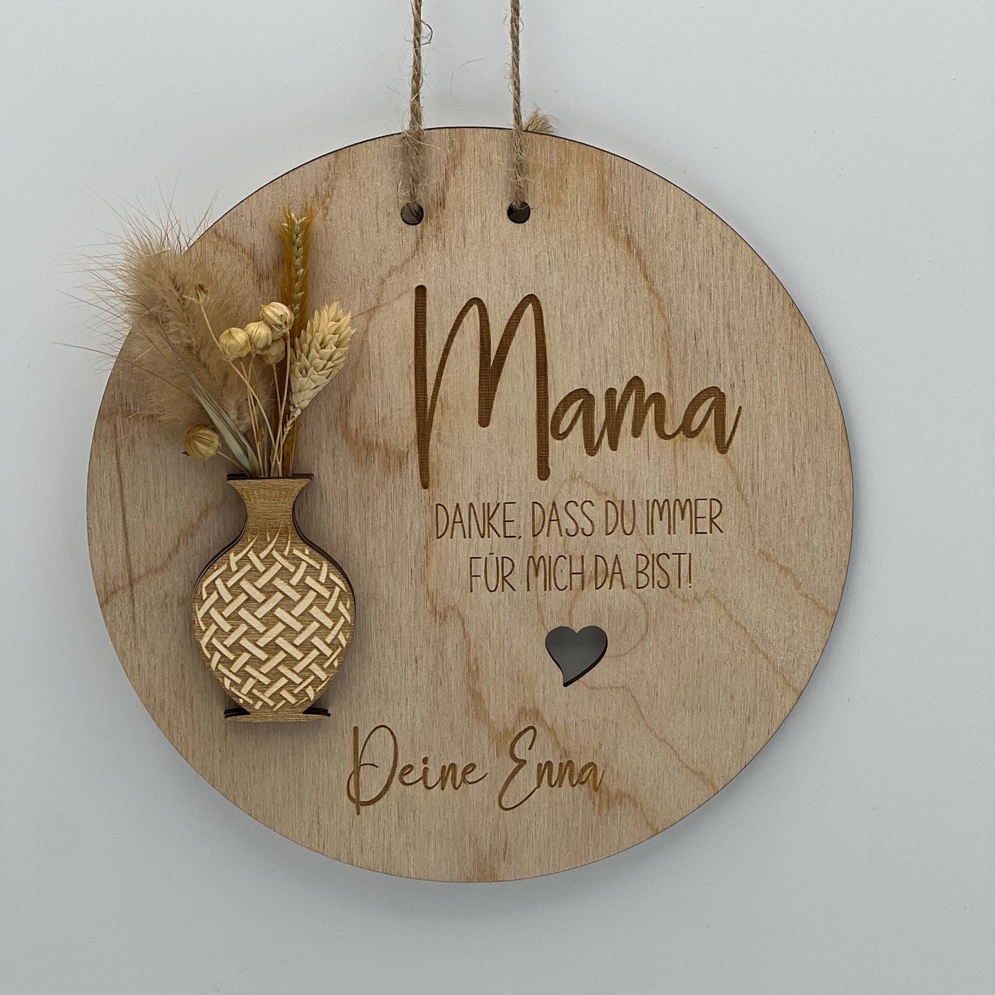 Personalisierte Holzscheibe zum Muttertag oder Geburtstag, Danke Mama mit den Namen der Kinder