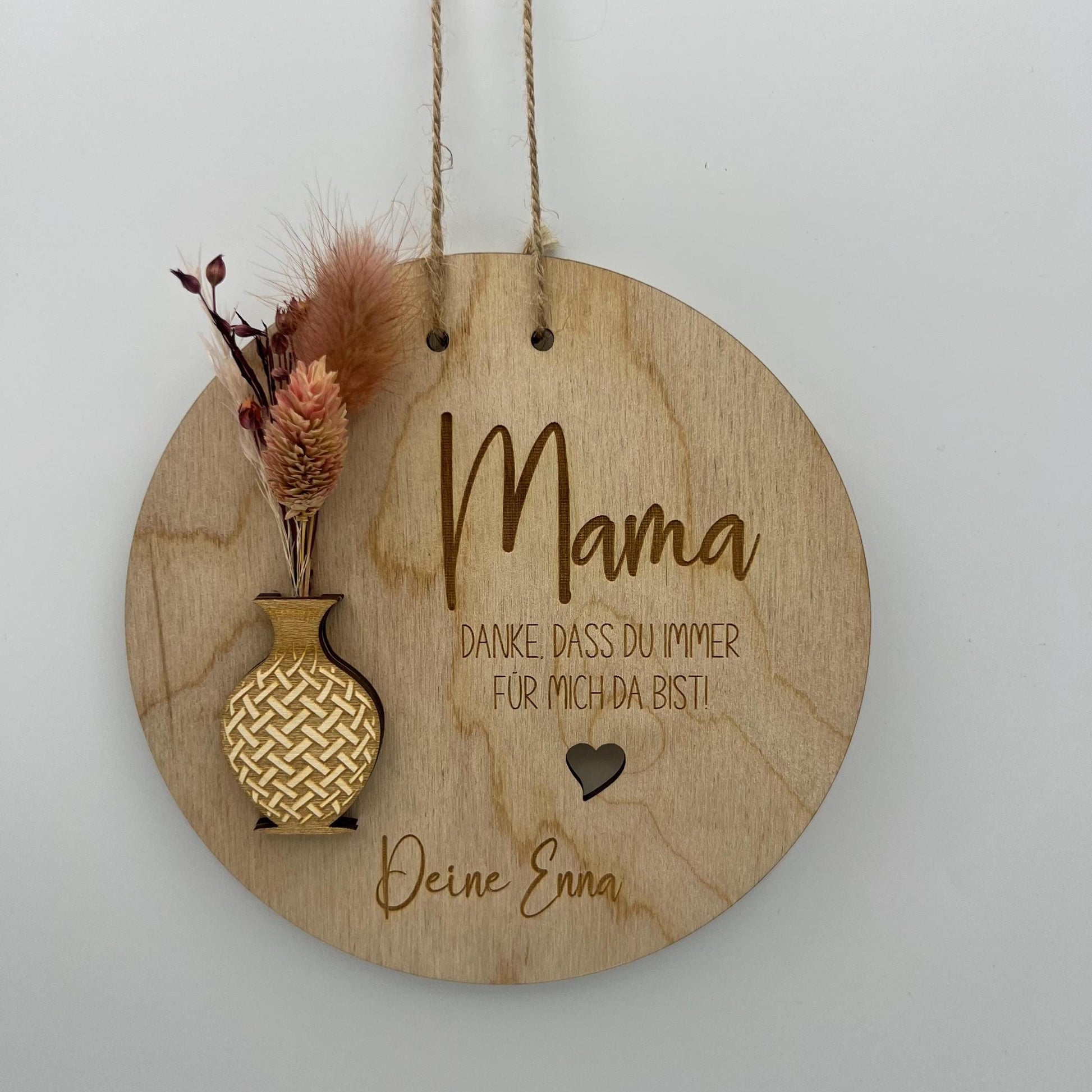 Personalisierte Holzscheibe zum Muttertag oder Geburtstag, Danke Mama mit den Namen der Kinder