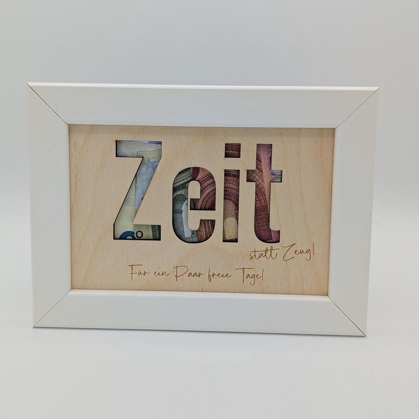 Zeit statt zeug, Geldgeschenk im Bilderrahmen Personalisierbar, Geld verschenken, Bilderrahmen schwarz