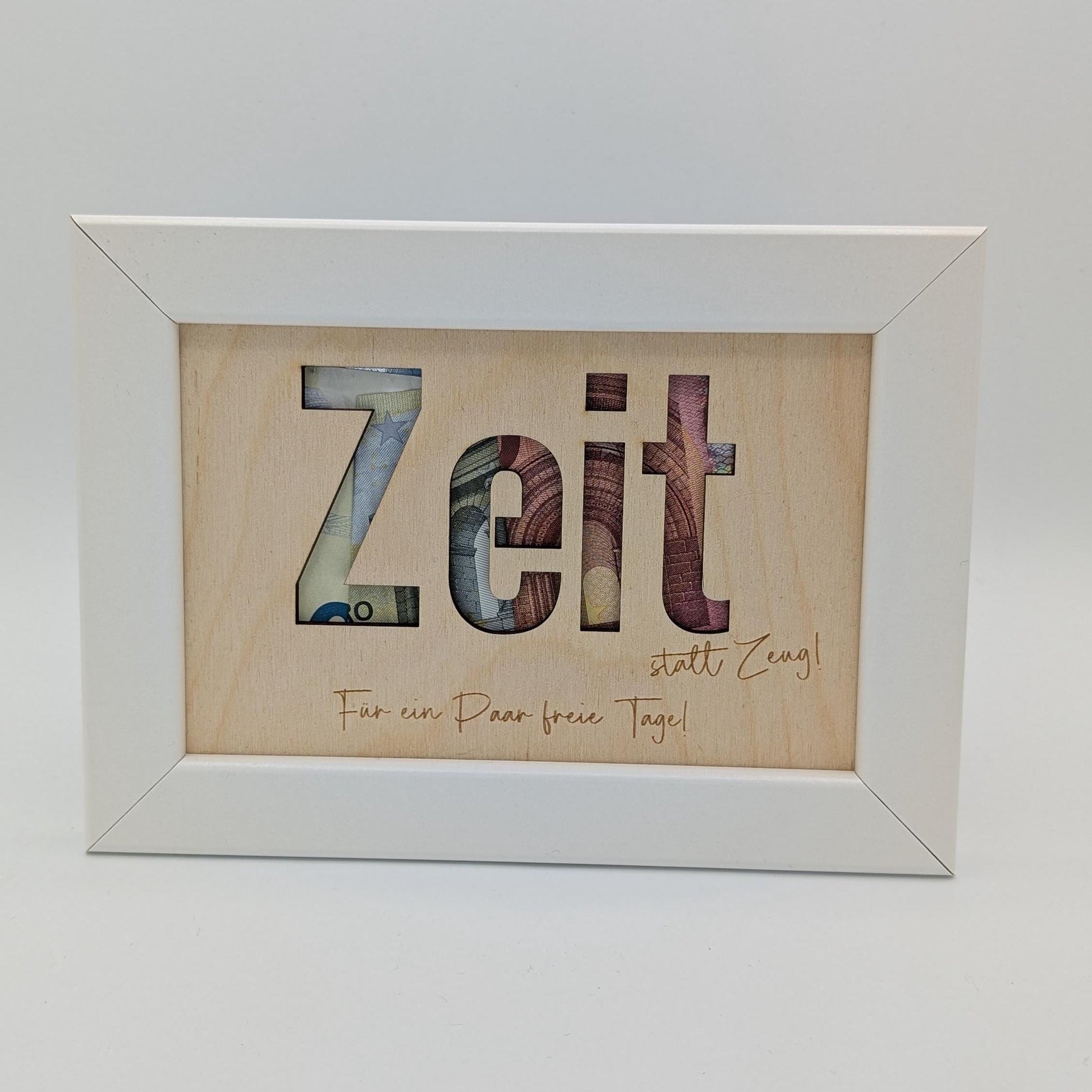 Zeit statt zeug, Geldgeschenk im Bilderrahmen Personalisierbar, Geld verschenken, Bilderrahmen schwarz