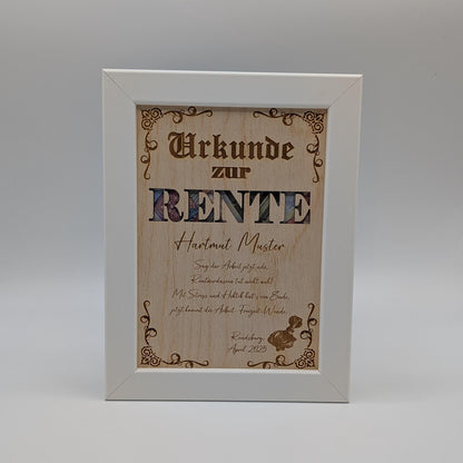 Geldgeschenk Bilderrahmen zur Rente, Geschenkidee