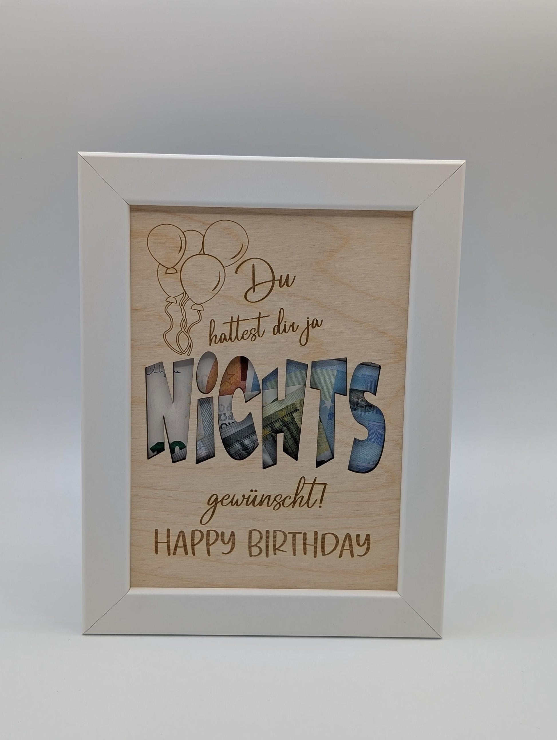 Geldgeschenk NICHTS, personalisiert zum Geburtstag, Nichts wünschen, Lustiges Geschenk Bilderrahmen Geburtstagsgeschenk , Geschenkidee,