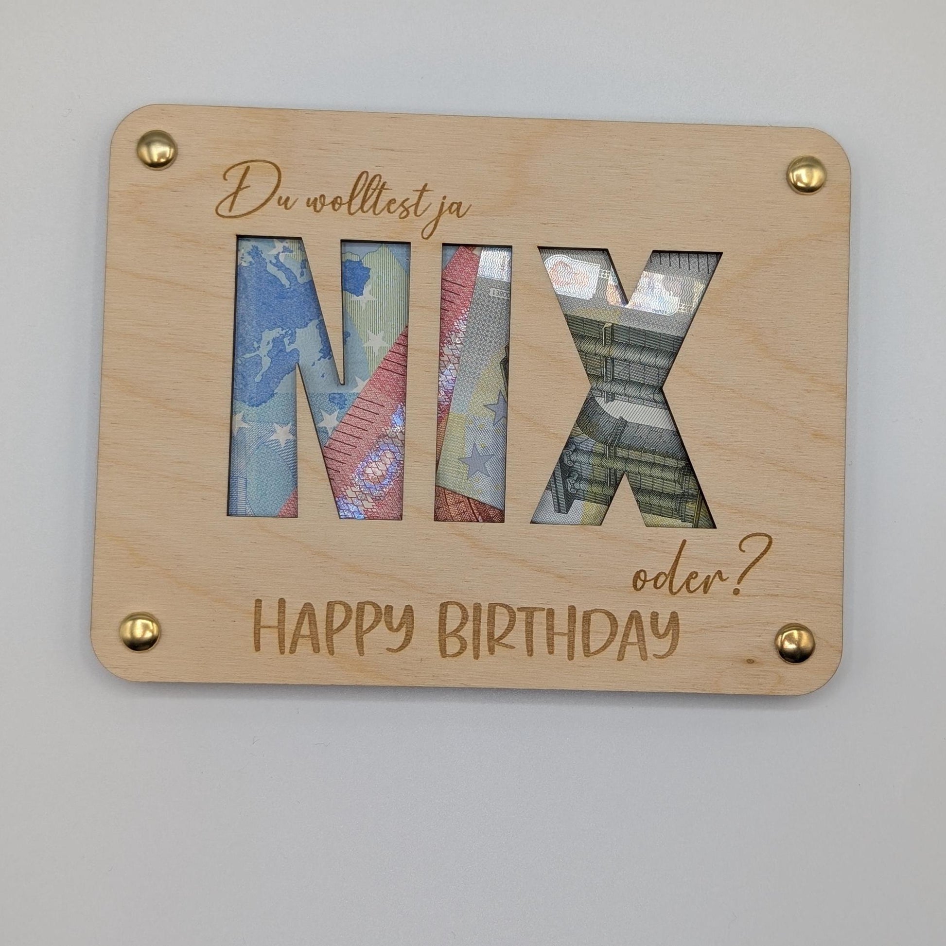 Gutscheinkarte zum Geburtstag Geldgeschenk aus Holz mit NIX, Geld verschenken