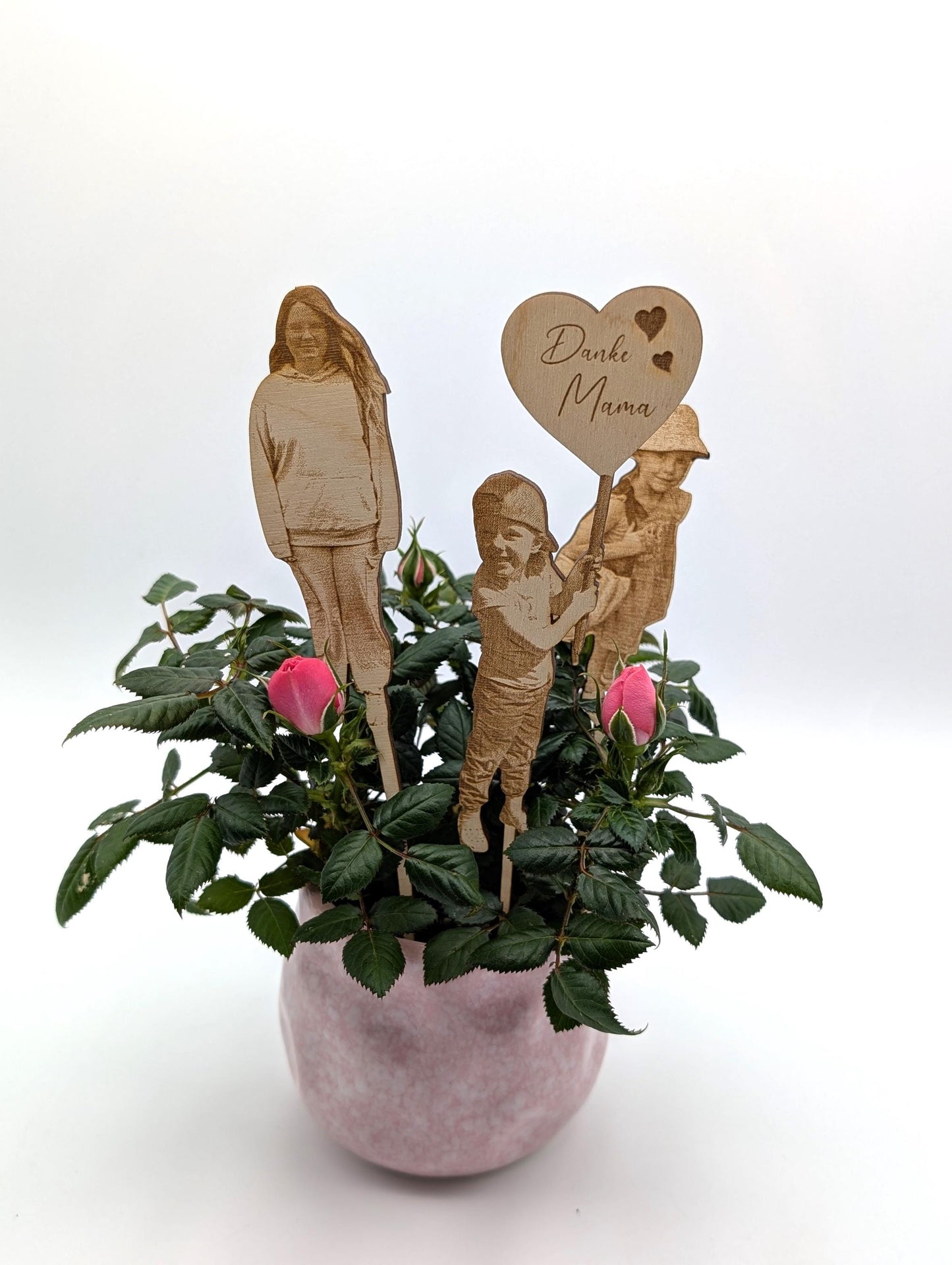 Dein Foto als Blumenstecker, aus Holz, Geschenk zum Muttertag, Vatertag, Geburtstag, Kita Abschied