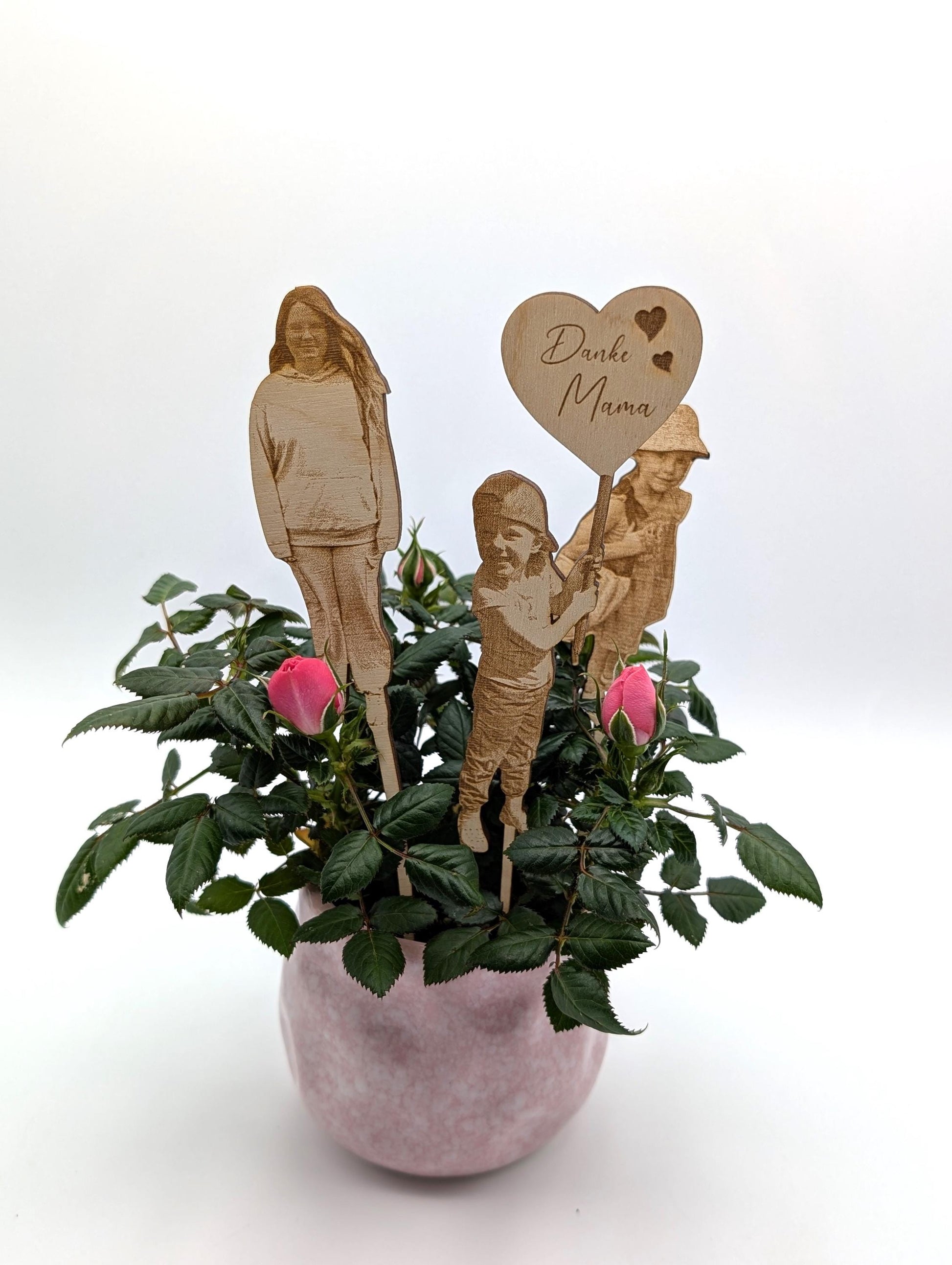Dein Foto als Blumenstecker, aus Holz, Geschenk zum Muttertag, Vatertag, Geburtstag, Kita Abschied