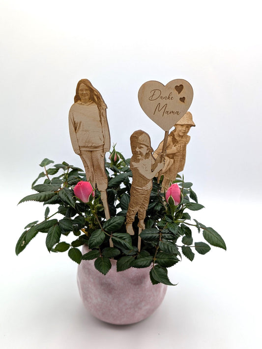 Dein Foto als Blumenstecker, aus Holz, Geschenk zum Muttertag, Vatertag, Geburtstag, Kita Abschied