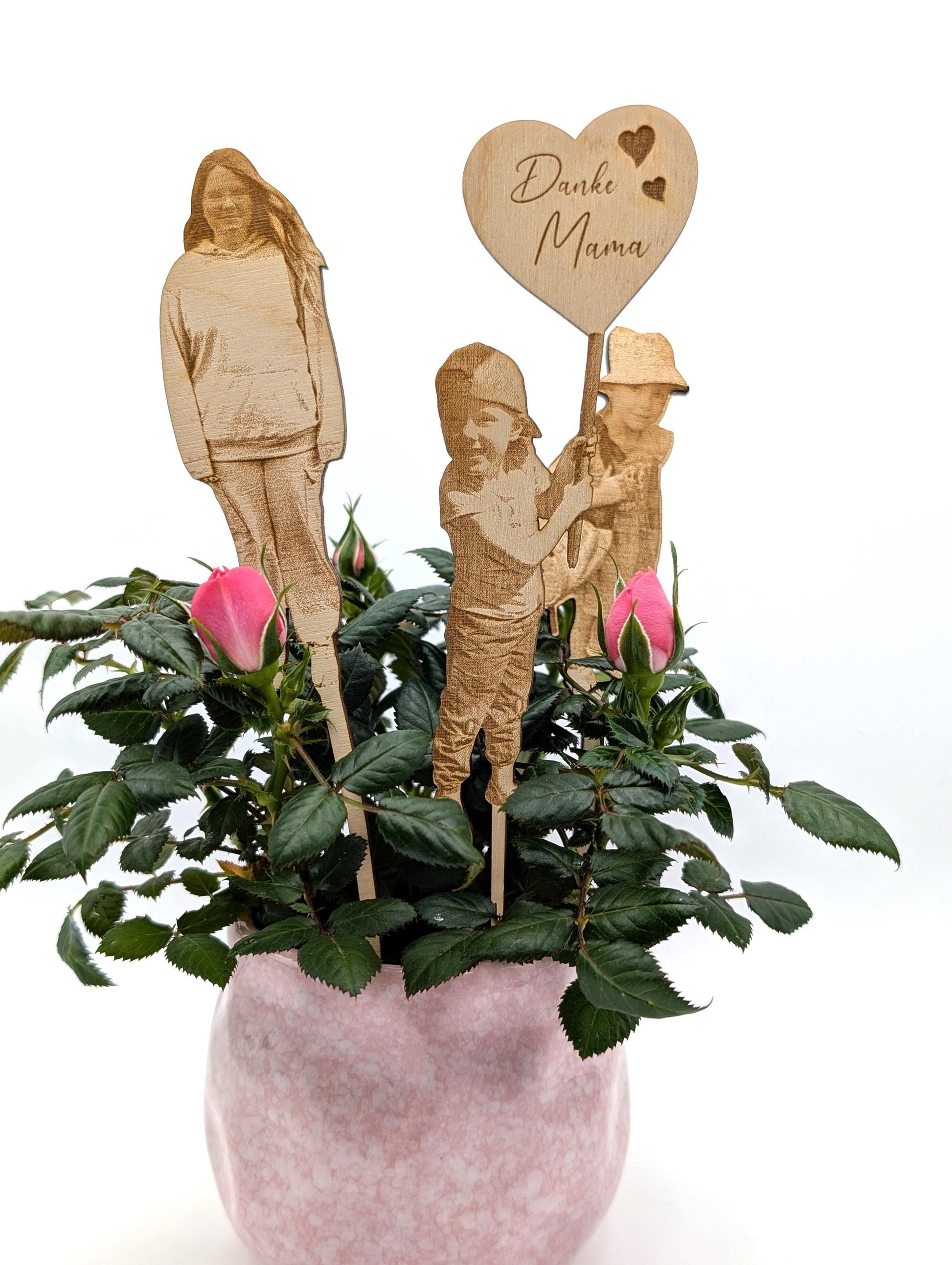 Dein Foto als Blumenstecker, aus Holz, Geschenk zum Muttertag, Vatertag, Geburtstag, Kita Abschied
