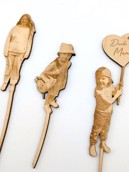 Dein Foto als Blumenstecker, aus Holz, Geschenk zum Muttertag, Vatertag, Geburtstag, Kita Abschied