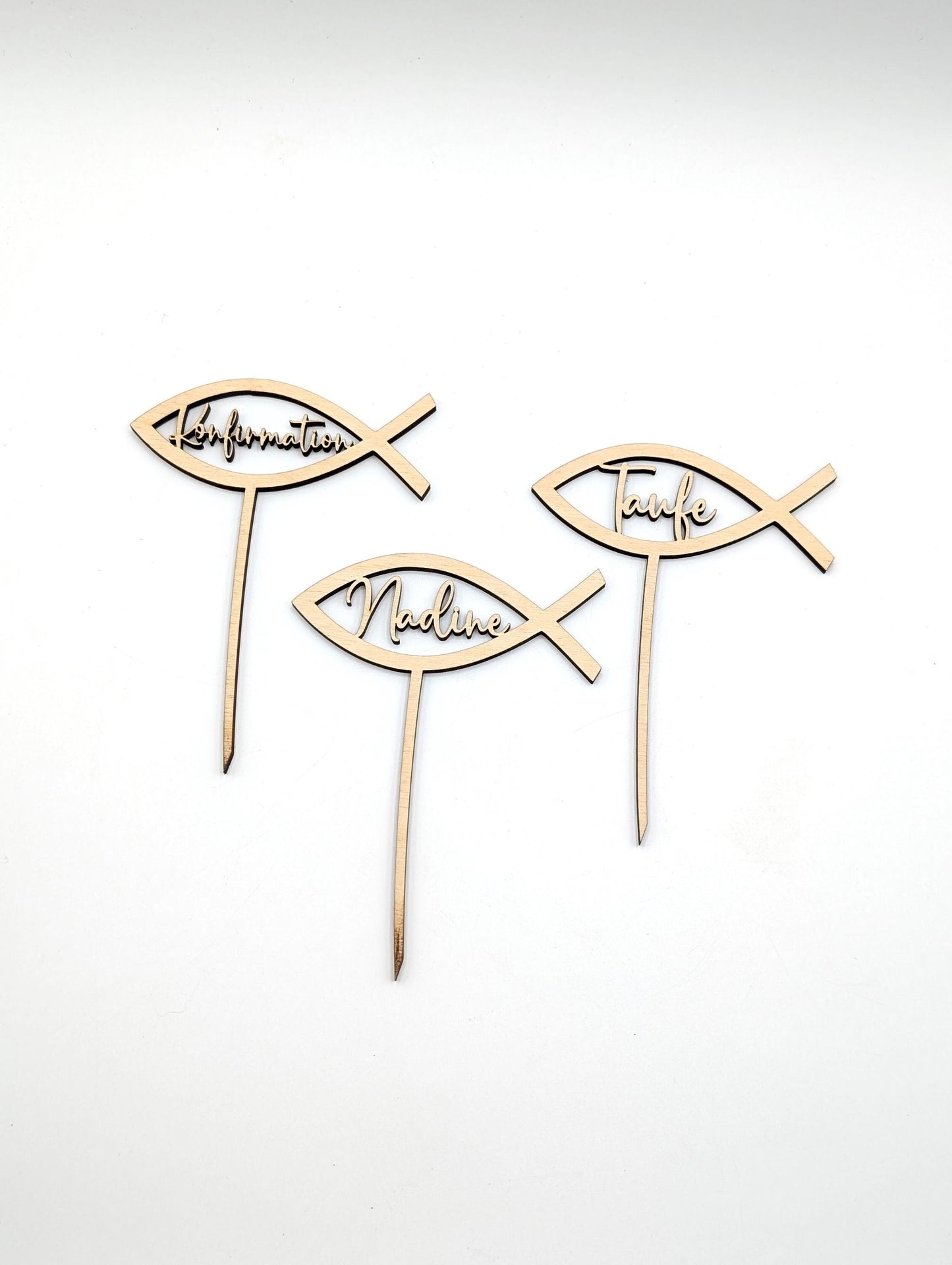 Holz-Blumenstecker in Fischform mit Gravur, perfekt als Geschenk oder Dekoration für religiöse Feste