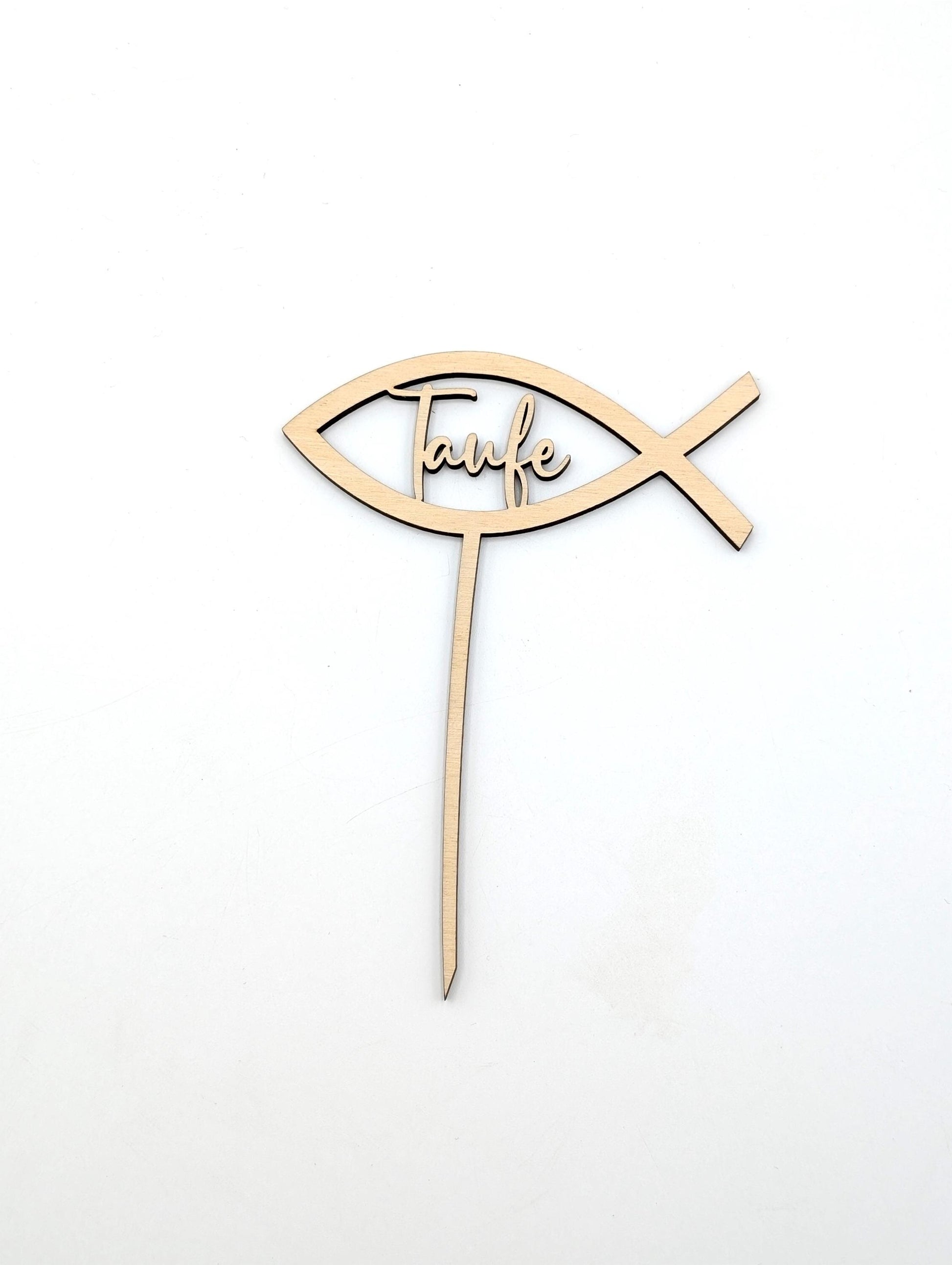 Personalisiertes Blumenstecker Fisch mit Name aus Holz, ideal als Tischdeko zur Konfirmation, Kommunion oder Taufe