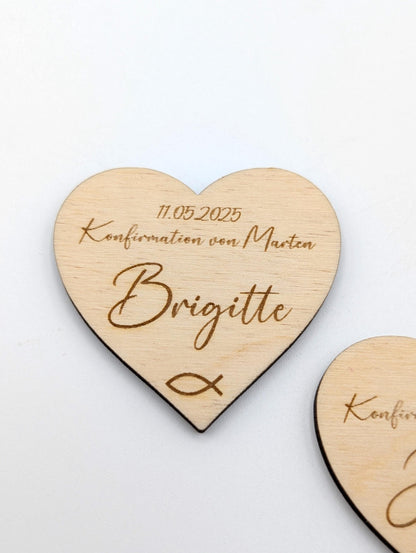 Personalisierte Platzkarten aus Holz, Namensschilder zur Konfirmation, Kommunion, Taufe, Hochzeit, graviert mit dem Gastnamen, Datum und Anlass