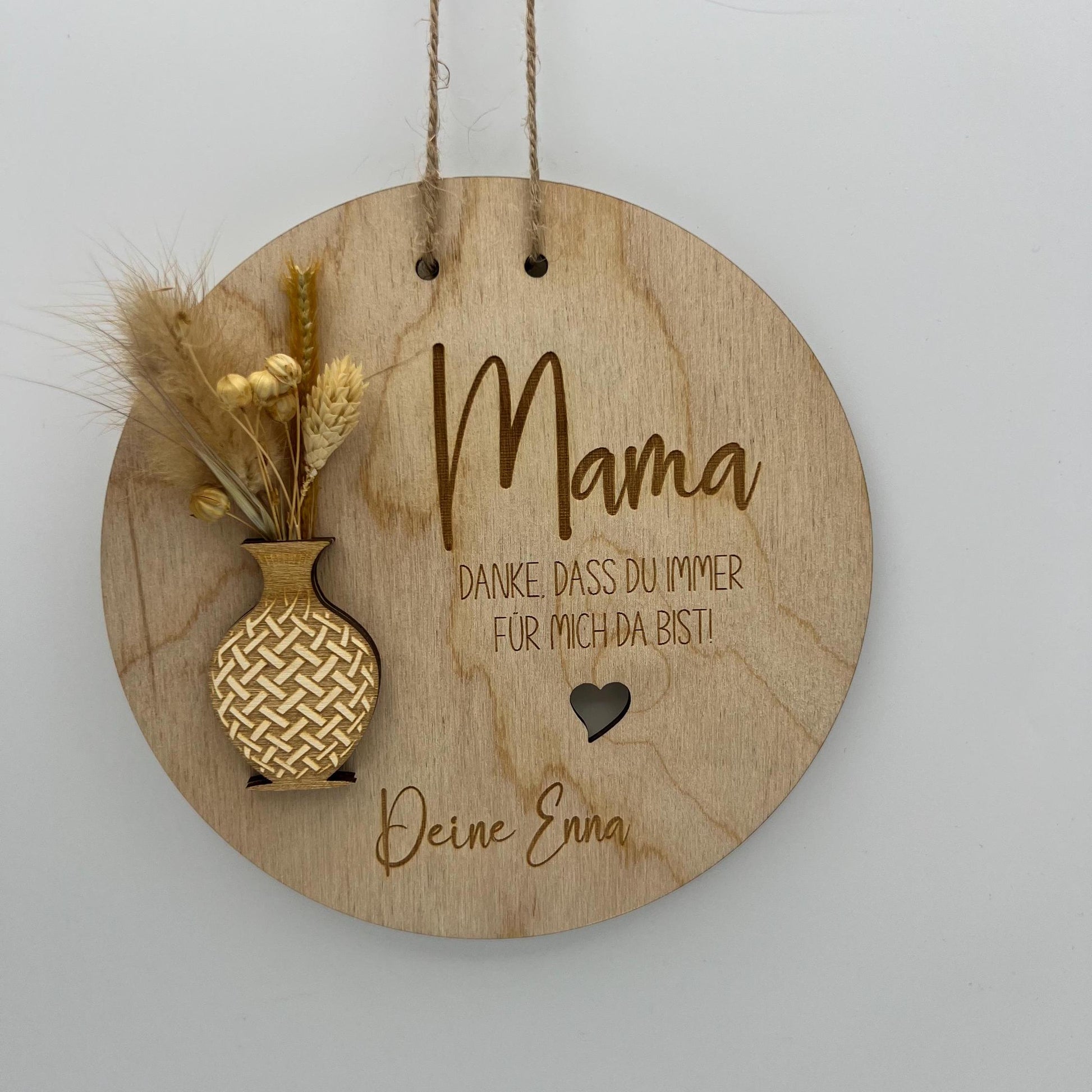 Personalisierte Holzscheibe zum Muttertag oder Geburtstag, Danke Mama mit den Namen der Kinder