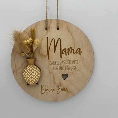 Personalisierte Holzscheibe zum Muttertag oder Geburtstag, Danke Mama mit den Namen der Kinder