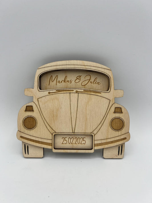 Geldgeschenk Hochzeit für das Brautpaar, Personalisiertes Hochzeitsgeschenk Auto als Gutscheinhalter, zum Hochzeitstag oder Verlobung