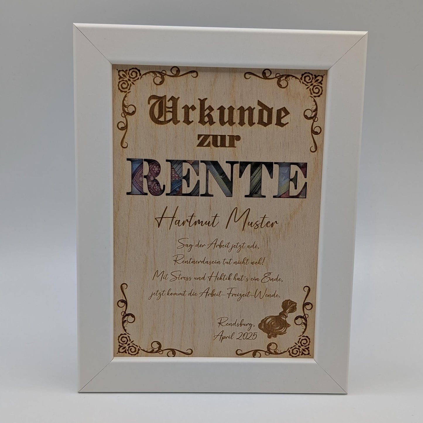 Geldgeschenk Bilderrahmen zur Rente, Geschenkidee