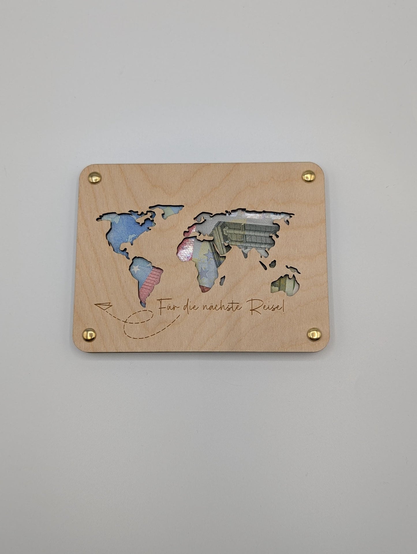 Geschenkkarte aus Holz,Weltreise  Geldgeschenk für die nächste reise