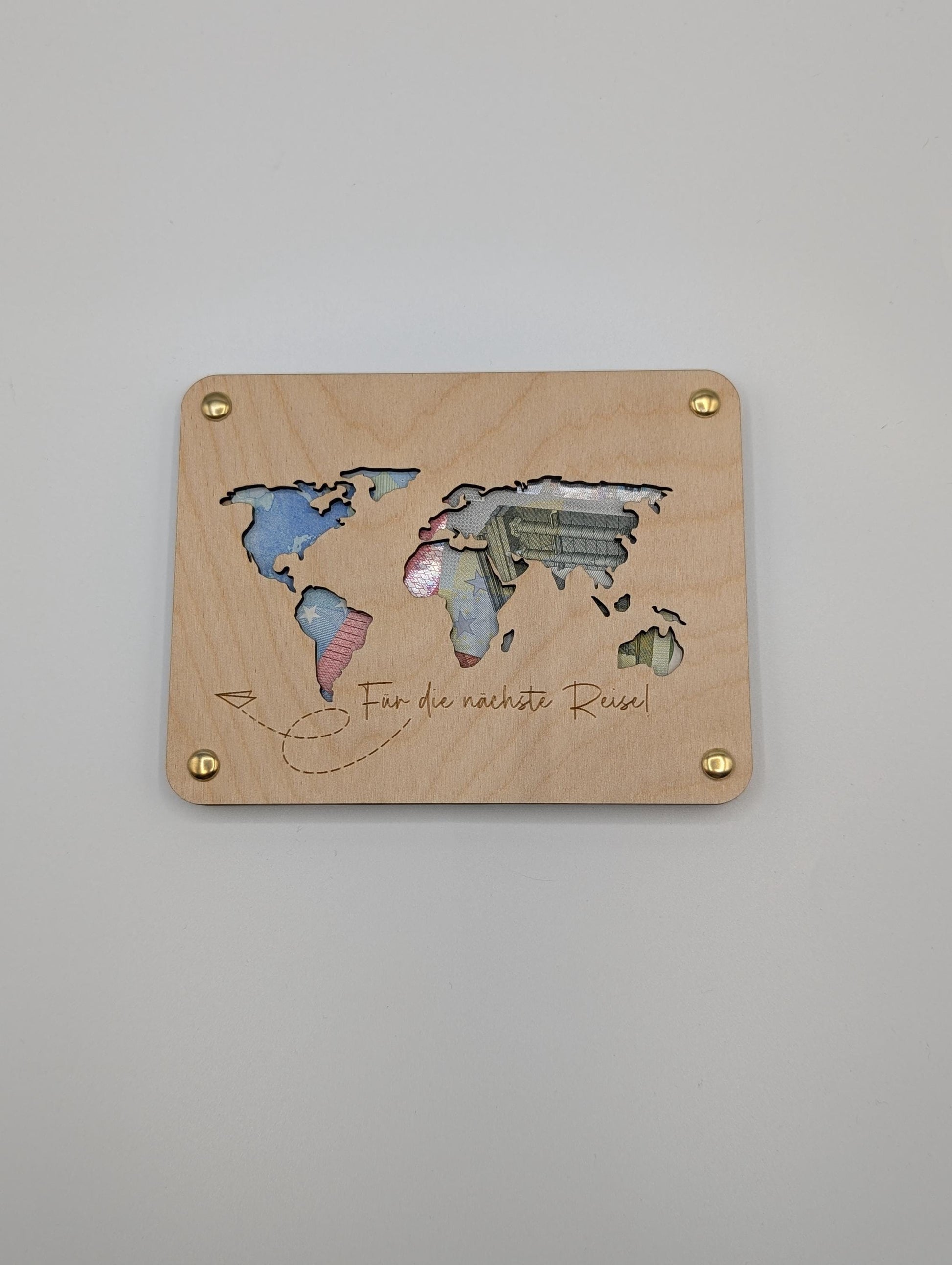 Geschenkkarte aus Holz,Weltreise  Geldgeschenk für die nächste reise