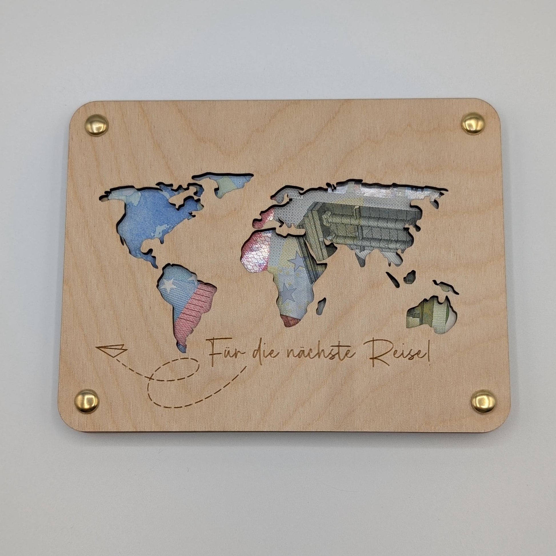 Geschenkkarte aus Holz,Weltreise  Geldgeschenk für die nächste reise