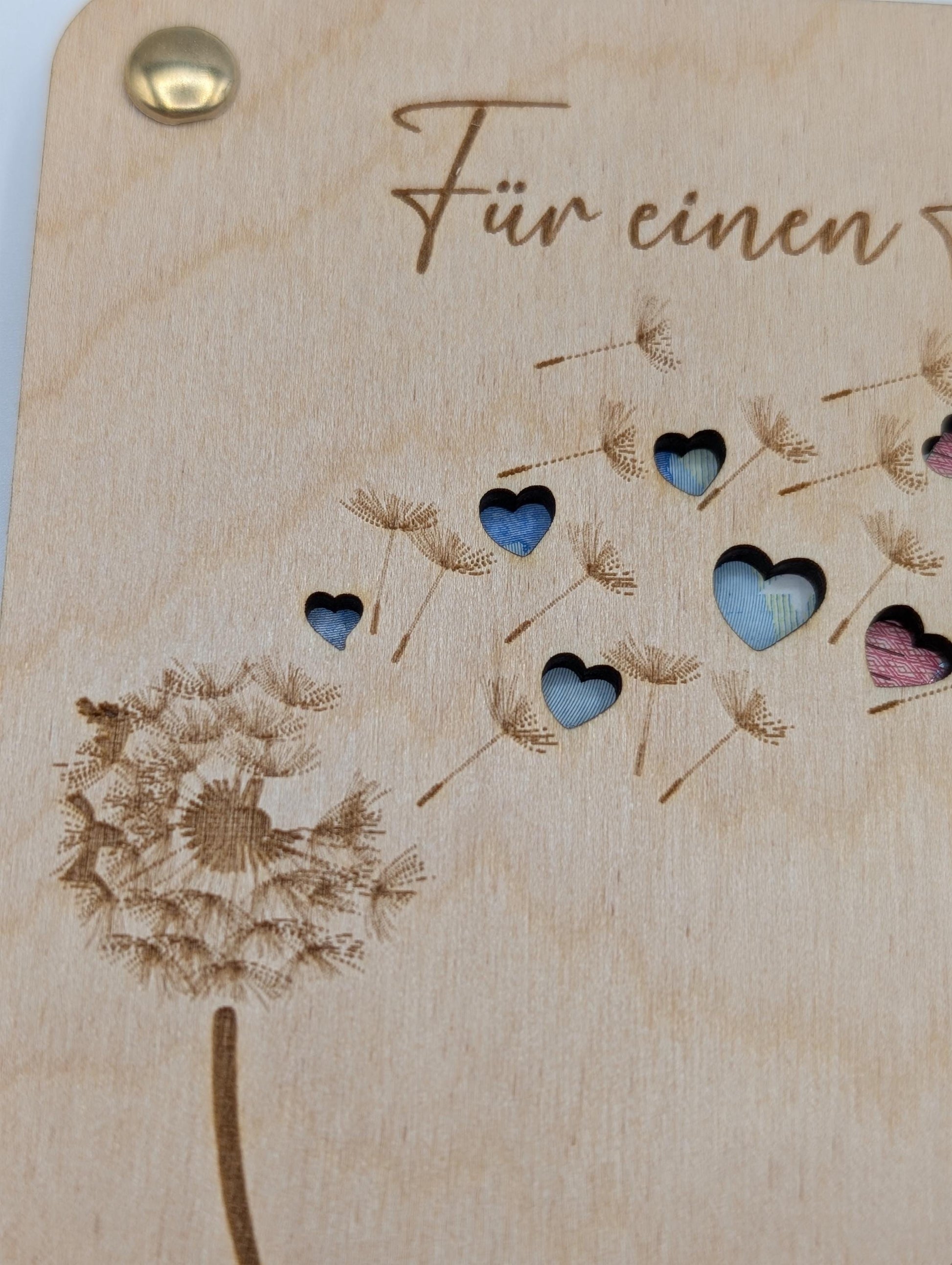 Geldgeschenk Geschenkkarte aus Holz mit Pusteblume und Herzen, Geld verschenken