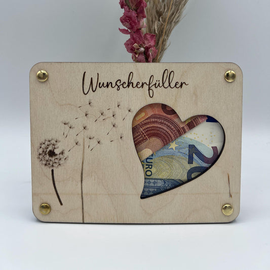 Geschenkkarte Wunscherfüller aus Holz, Stilvoll Geld verschenken, Geschenkidee zum Geburtstag oder Hochzeit