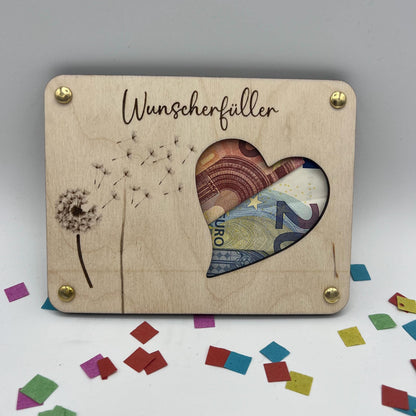 Geschenkkarte Wunscherfüller aus Holz, Stilvoll Geld verschenken, Geschenkidee zum Geburtstag oder Hochzeit