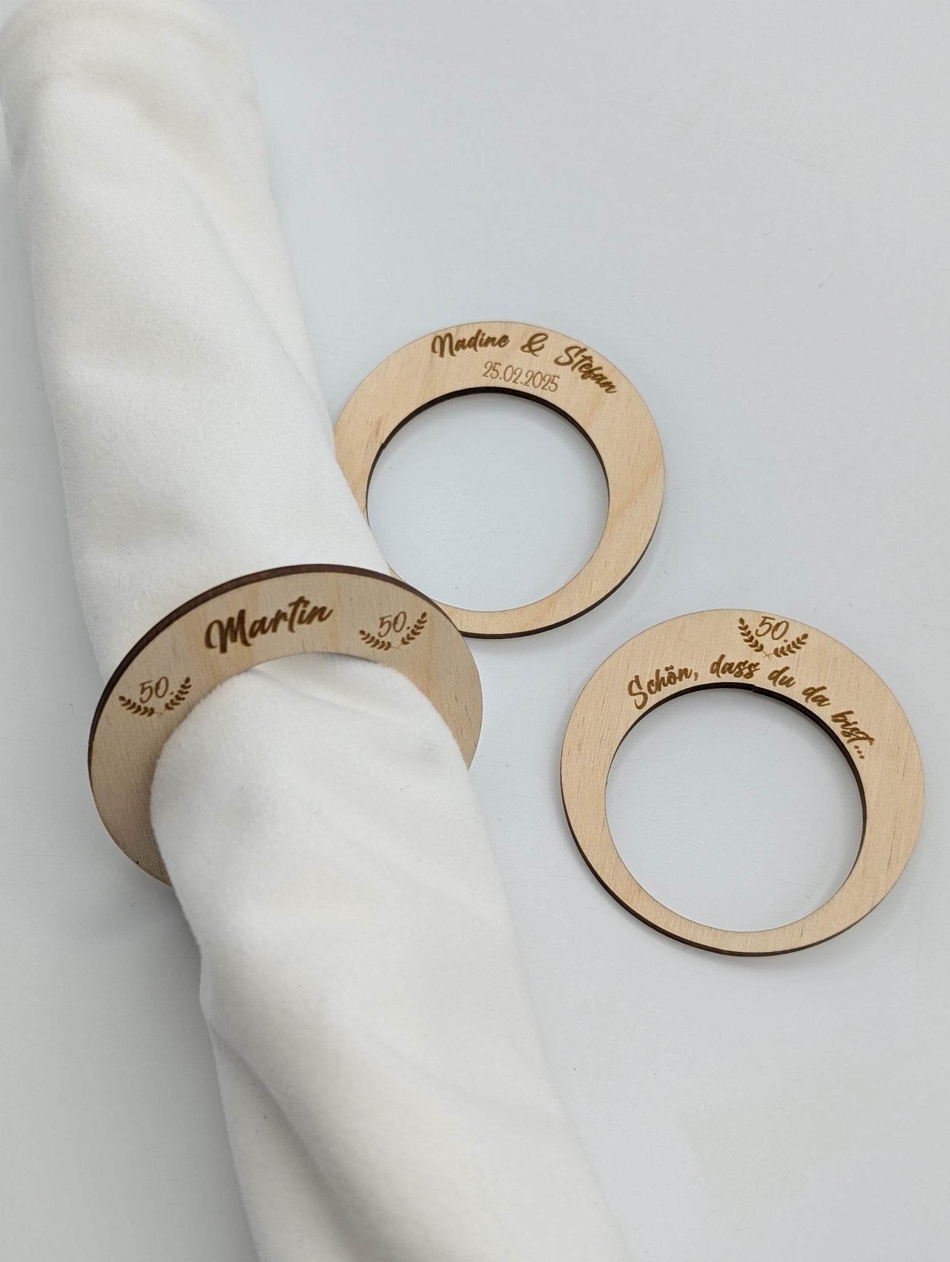 Serviettenring Geburtstag, Tischdekoration personalisiert, Hochzeit, Konfirmation, Taufe, 50. Jubiläum, Goldene Hochzeit, Silberhochzeit