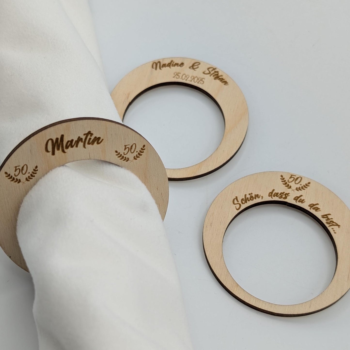 Serviettenring Geburtstag, Tischdekoration personalisiert, Hochzeit, Konfirmation, Taufe, 50. Jubiläum, Goldene Hochzeit, Silberhochzeit