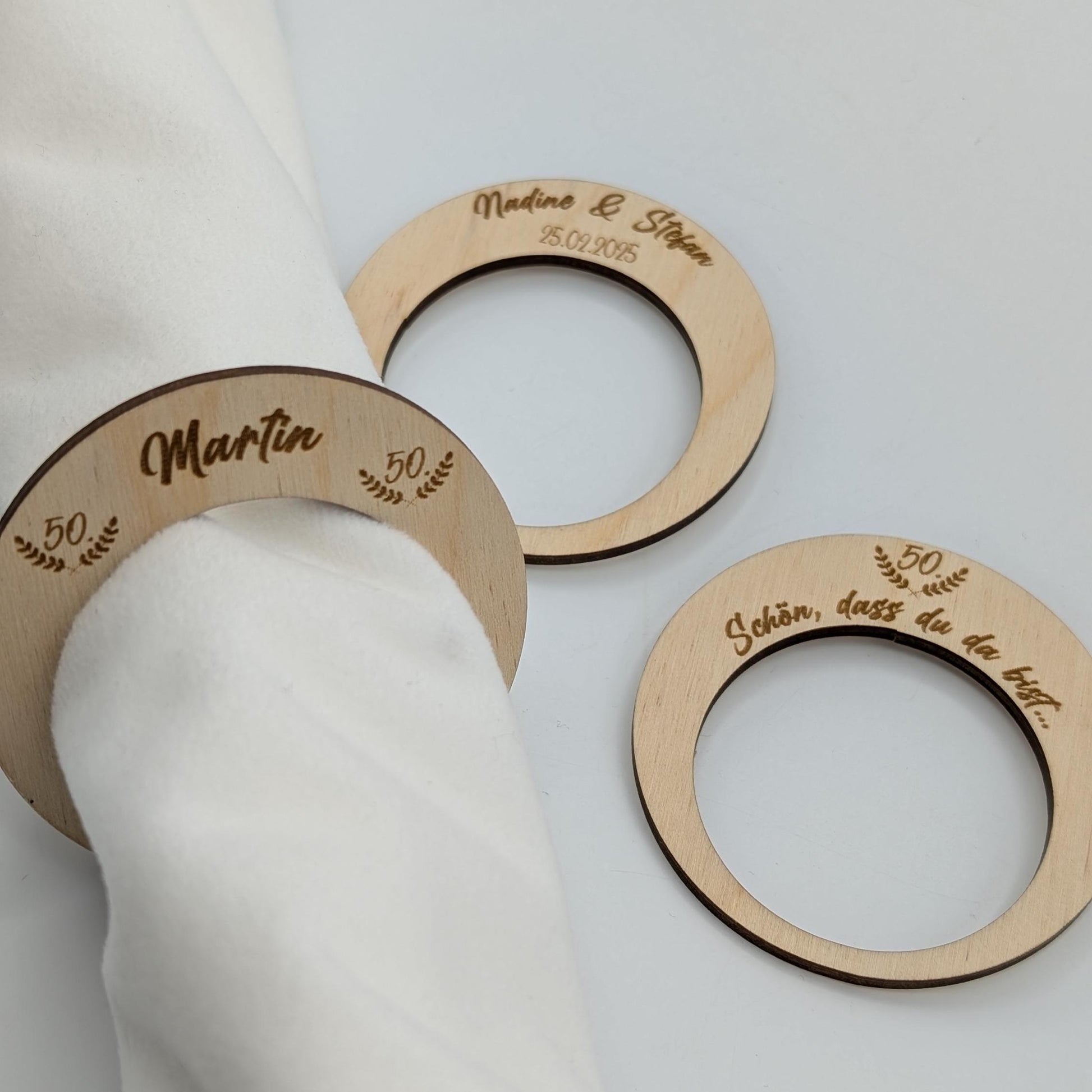 Serviettenring Geburtstag, Tischdekoration personalisiert, Hochzeit, Konfirmation, Taufe, 50. Jubiläum, Goldene Hochzeit, Silberhochzeit