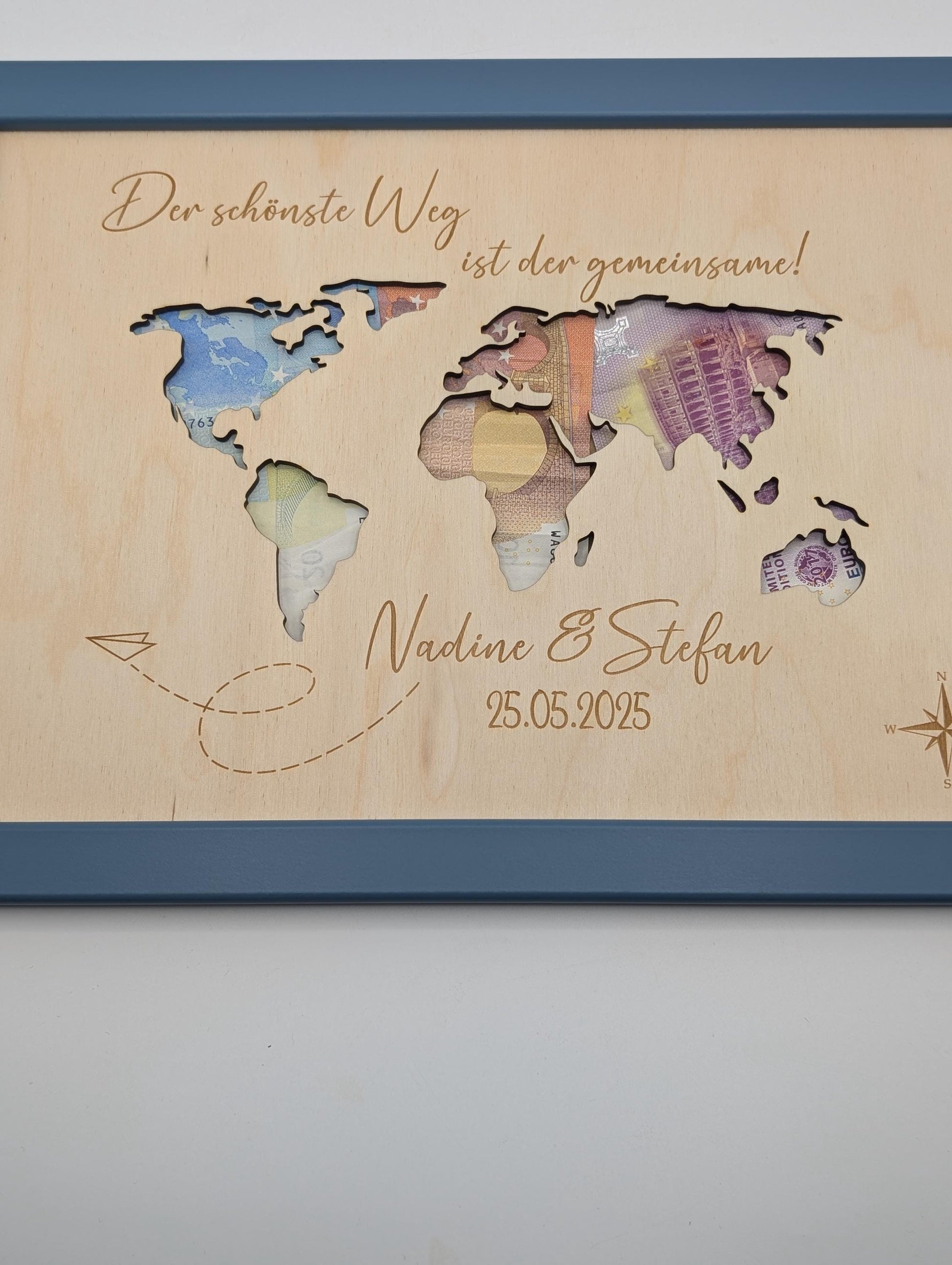 Geldgeschenk für das Brautpaar zur Hochzeit, Weltkarte Personalisiert Geschenkidee oder Hochzeitsgeschenk zur Eheschließung Geld verschenken