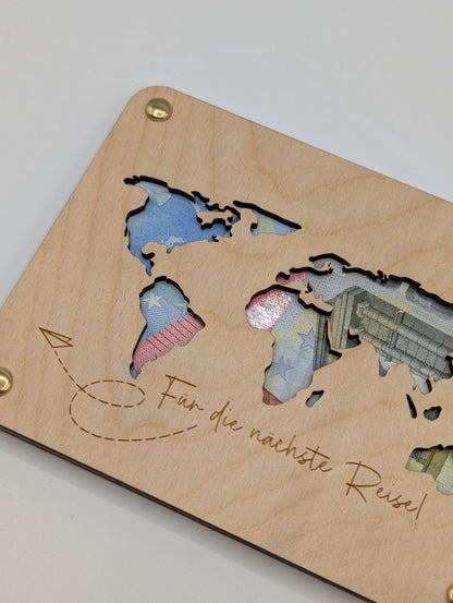 Geschenkkarte zur Hochzeit, Geldgeschenk personalisiert für das Brautpaar , aus Holz, Der schönste Weg, ist der gemeinsame. mit Namen, Datum und Papierflieger