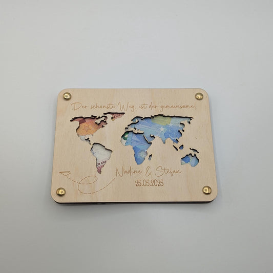 Geschenkkarte zur Hochzeit, Geldgeschenk personalisiert für das Brautpaar , aus Holz, Der schönste Weg, ist der gemeinsame. mit Namen und Datum