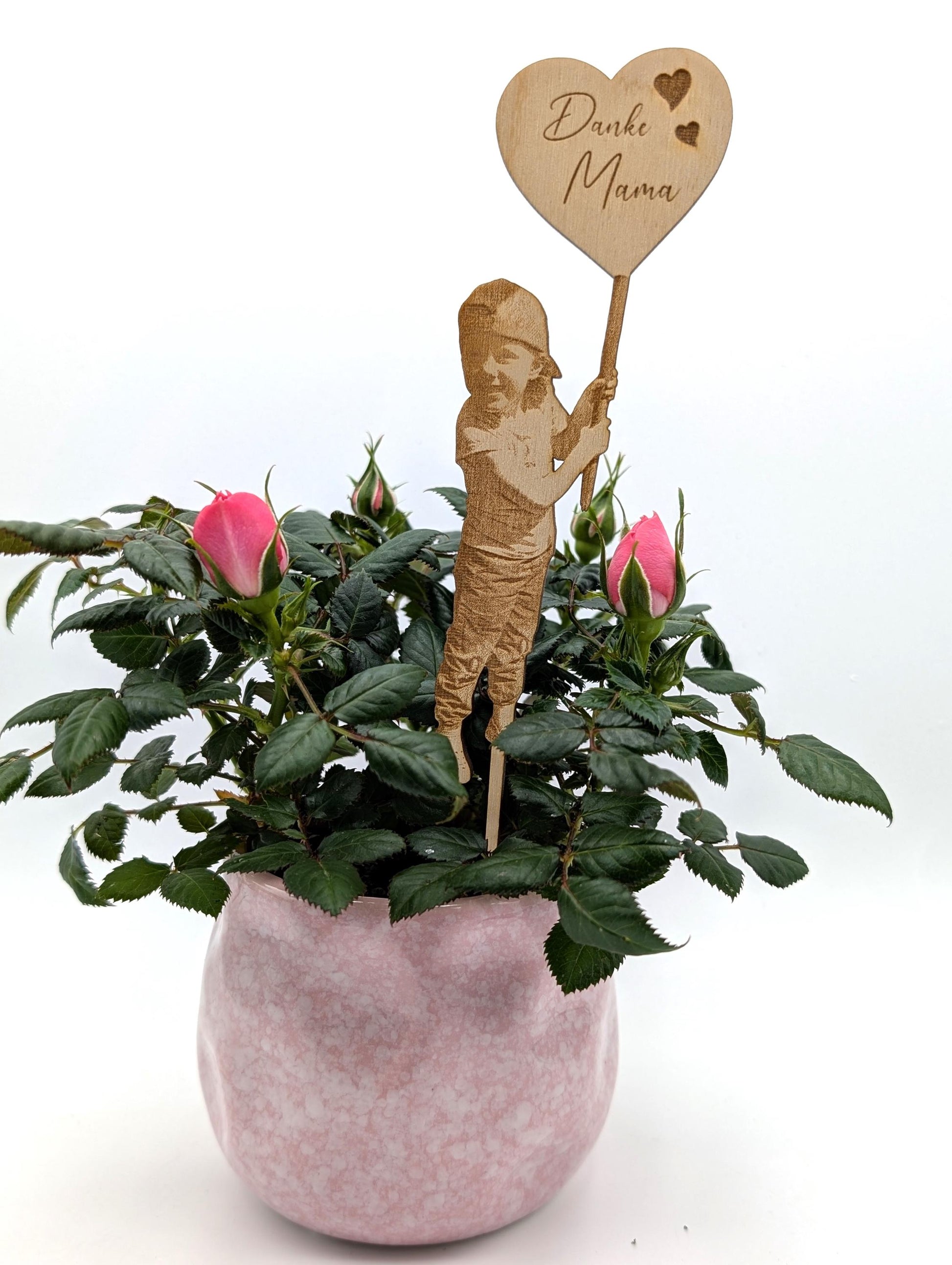 Dein Foto als Blumenstecker, aus Holz, Geschenk zum Muttertag, Vatertag, Geburtstag, Kita Abschied