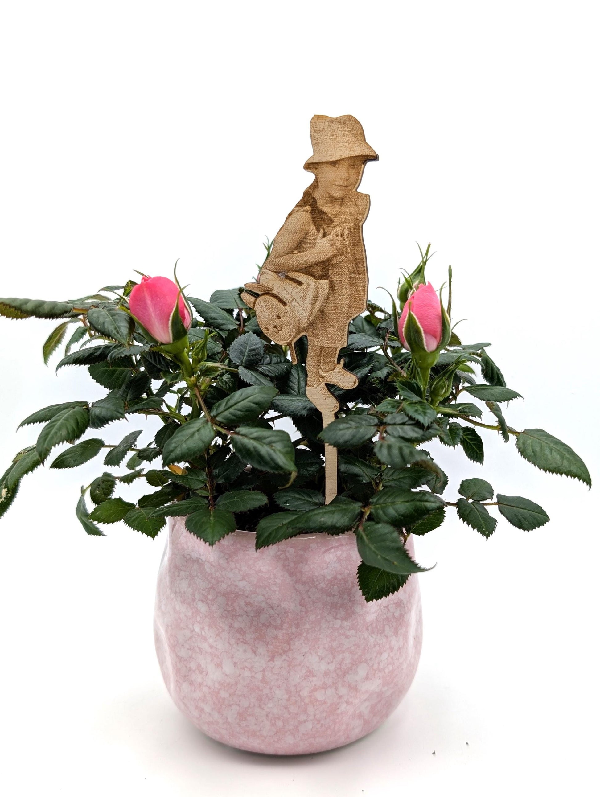 Dein Foto als Blumenstecker, aus Holz, Geschenk zum Muttertag, Vatertag, Geburtstag, Kita Abschied