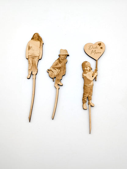 Dein Foto als Blumenstecker, aus Holz, Geschenk zum Muttertag, Vatertag, Geburtstag, Kita Abschied