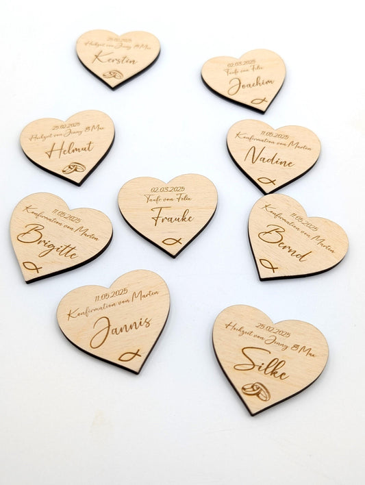 Personalisierte Platzkarten aus Holz, Namensschilder zur Konfirmation, Kommunion, Taufe, Hochzeit, graviert mit dem Gastnamen, Datum und Anlass