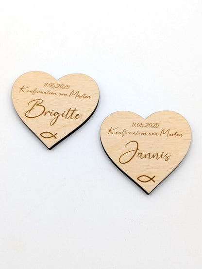 Personalisierte Platzkarten aus Holz, Namensschilder zur Konfirmation, Kommunion, Taufe, Hochzeit, graviert mit dem Gastnamen, Datum und Anlass