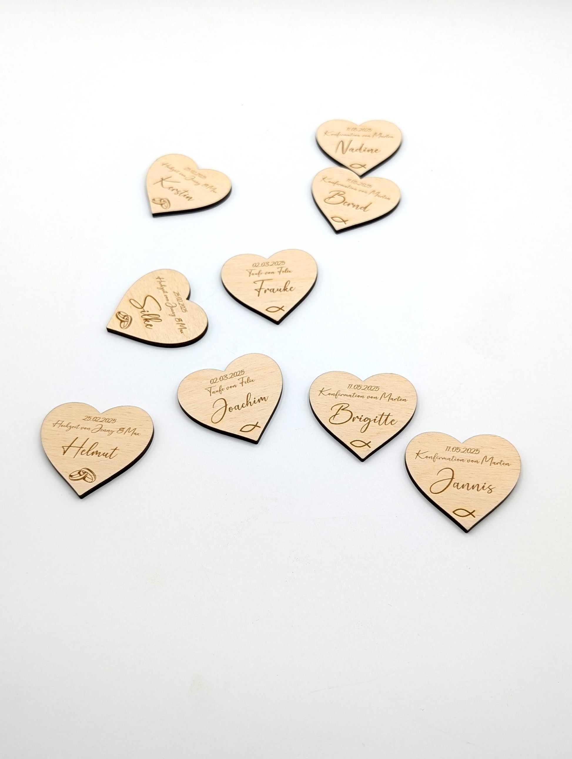 Personalisierte Platzkarten aus Holz, Namensschilder zur Konfirmation, Kommunion, Taufe, Hochzeit, graviert mit dem Gastnamen, Datum und Anlass
