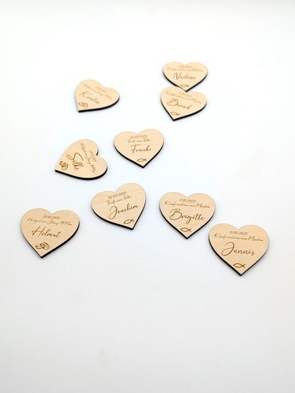 Personalisierte Platzkarten aus Holz, Namensschilder zur Konfirmation, Kommunion, Taufe, Hochzeit, graviert mit dem Gastnamen, Datum und Anlass