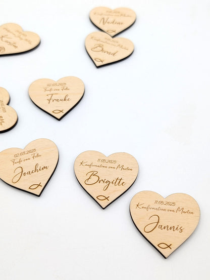 Personalisierte Platzkarten aus Holz, Namensschilder zur Konfirmation, Kommunion, Taufe, Hochzeit, graviert mit dem Gastnamen, Datum und Anlass